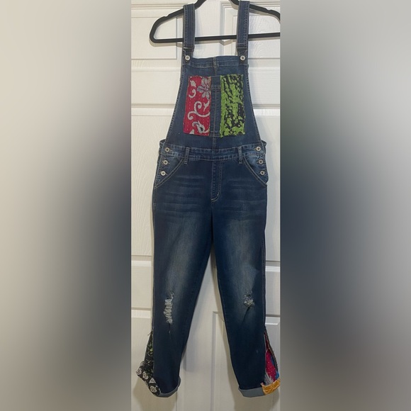KanCan Denim - KanCan Multicolor Kantha Upcycled Overalls - Large